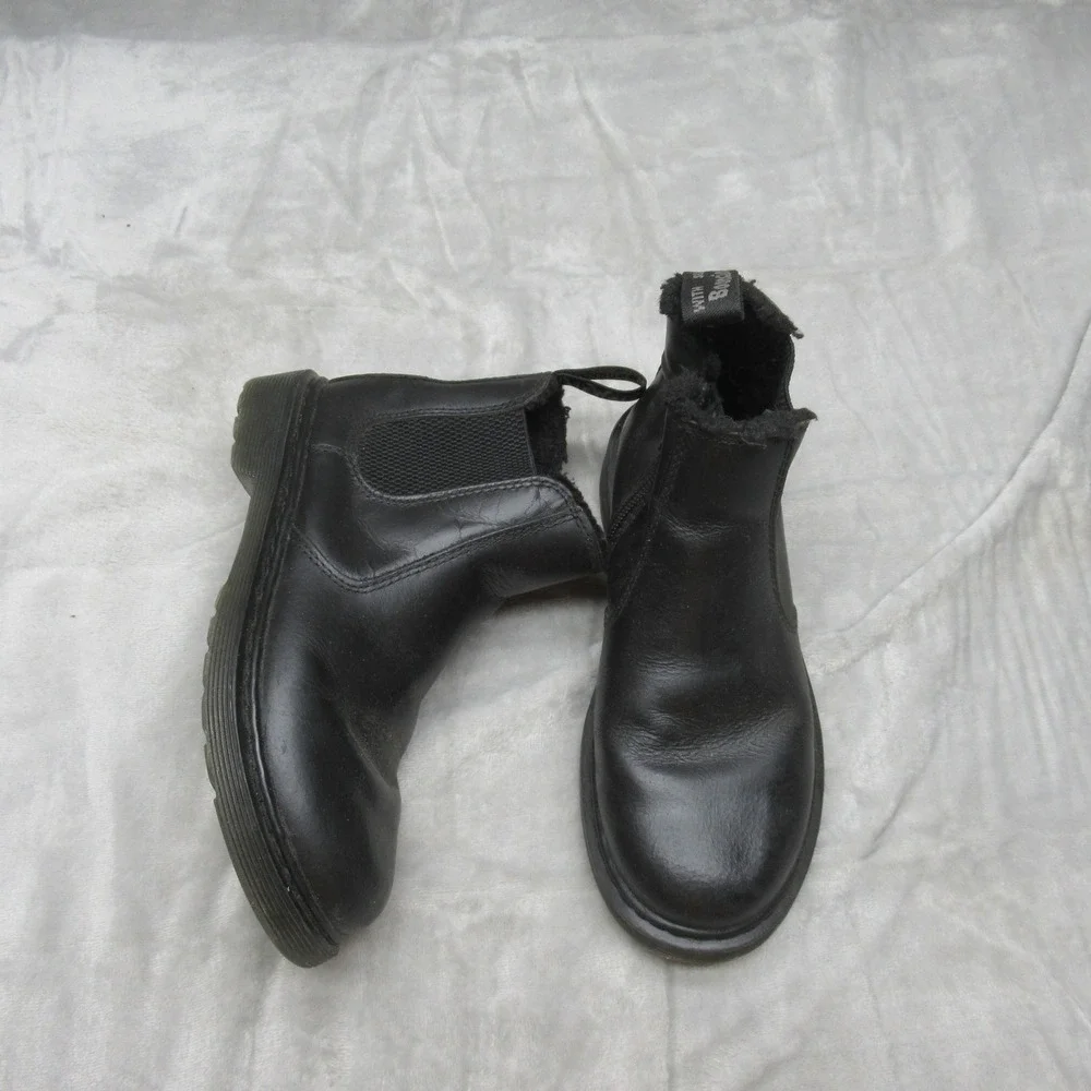 Dr Martens‎ Kids Boot 3 Black Leather Side Zip Faux Fur Line Ankle Leonore Mono